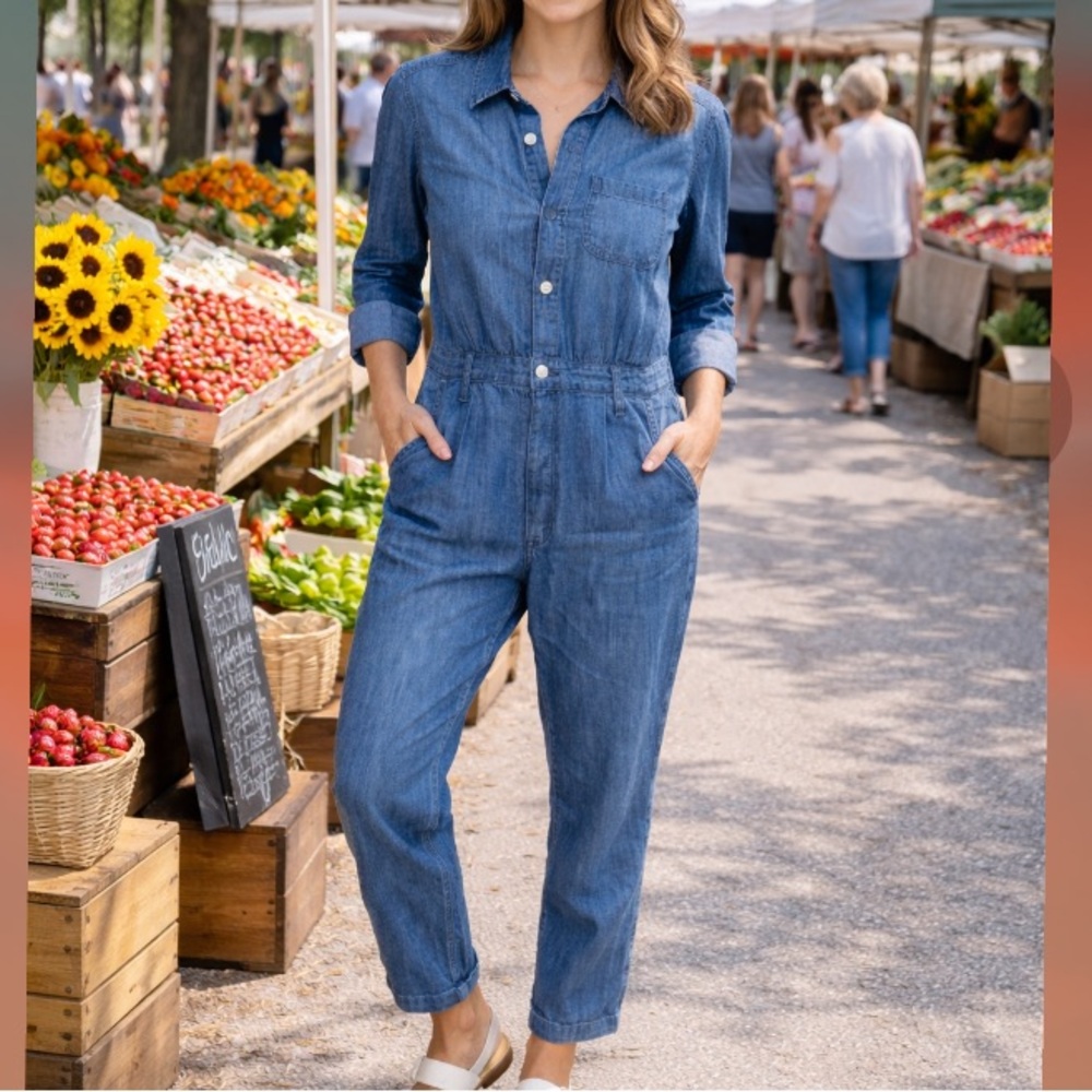 AMO Yosemite Lightweight Jumpsuit Long‎ Sleeve Button Front Collared Rainwater S